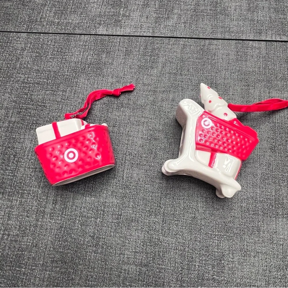 🆕 Target Wondershop Set of 2 Red & White Shopping Cart Christmas Tree Ornaments
